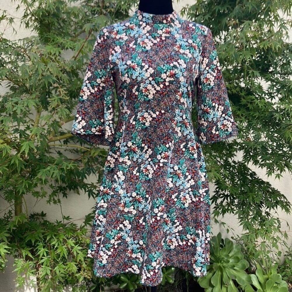 Zara Whimsigoth Floral Mini Dress with Bell Sleeves Size XS
